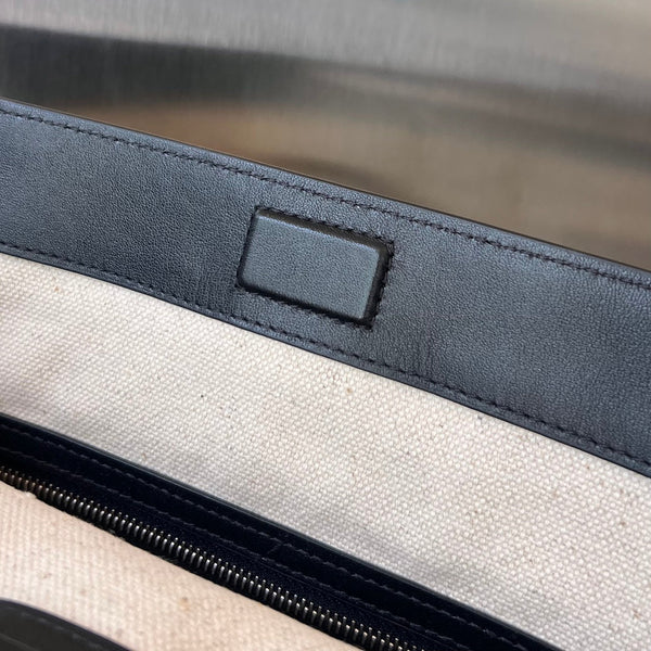 PORTELLO 41 TOTE IN BLACK CALFSKIN AND WHITE CANVAS