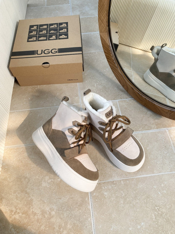 UGG Tasman-inspired Platform Boots Brown Off White Suede 512833