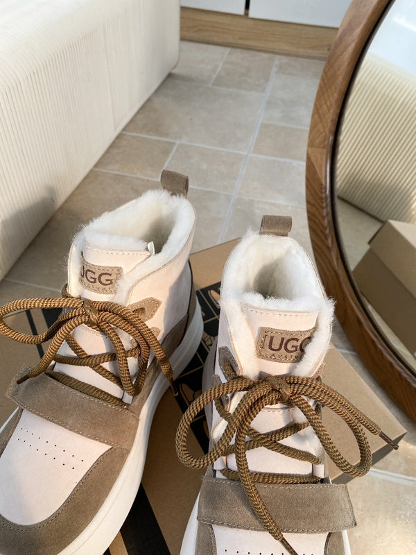 UGG Tasman-inspired Platform Boots Brown Off White Suede 512833