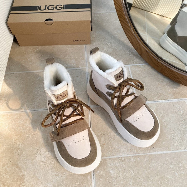 UGG Tasman-inspired Platform Boots Brown Off White Suede 512833