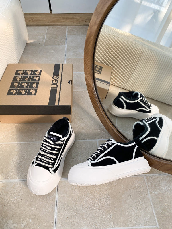 UGG Casual Sports Sneakers Black White Suede Wool Rubber 512825