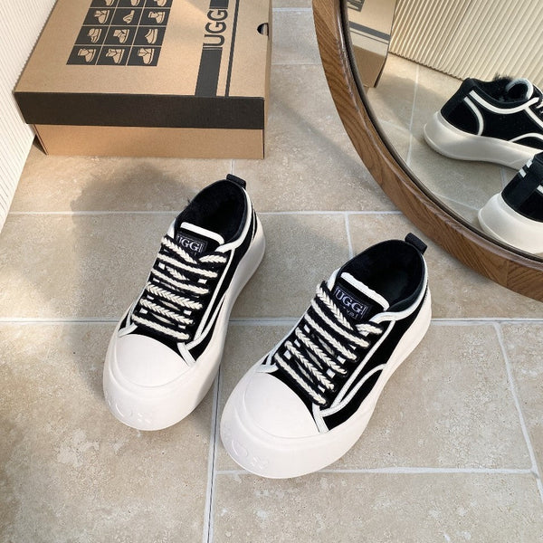 UGG Casual Sports Sneakers Black White Suede Wool Rubber 512825