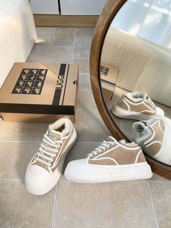UGG Casual Sports Sneakers Sand White Suede Wool Rubber 512826