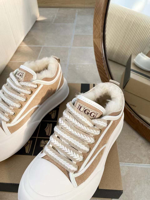 UGG Casual Sports Sneakers Sand White Suede Wool Rubber 512826