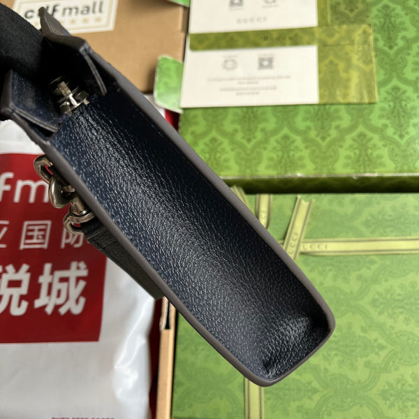 BORSA OPHIDIA 26 IN TELA MONOGRAMMA BLU SCURO E FINITURE IN PELLE DI AGNELLO NERA