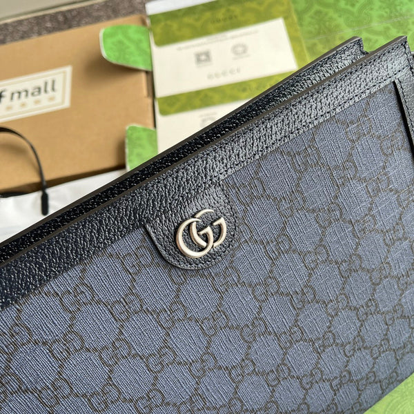 BORSA OPHIDIA 26 IN TELA MONOGRAMMA BLU SCURO E FINITURE IN PELLE DI AGNELLO NERA