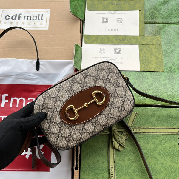 Gucci Horsebit 1995 Small Bag Brown mix Beige Leather 240125