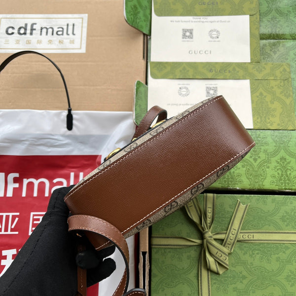 Gucci Horsebit 1995 Small Bag Brown mix Beige Leather 240125