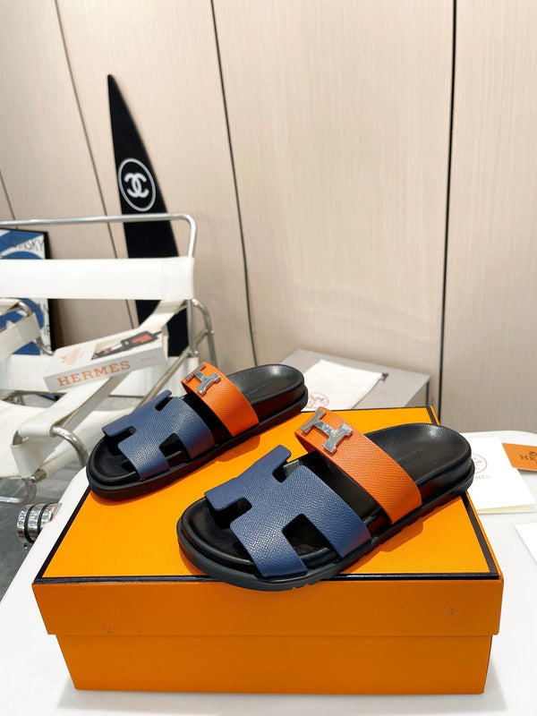 HM CHYPRE SANDAL INDIGO AND TIGER WITH H-BUCKLE CALFSKIN