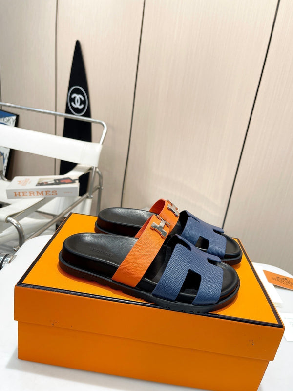 HM CHYPRE SANDAL INDIGO AND TIGER WITH H-BUCKLE CALFSKIN