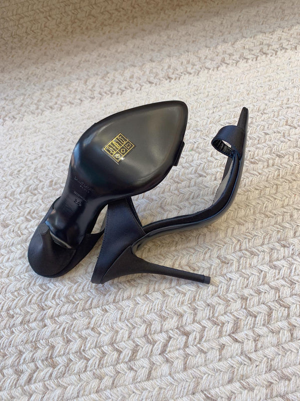 GAP CRYSTAL-BUCKLE SLIDE SANDALS IN BLACK SILK