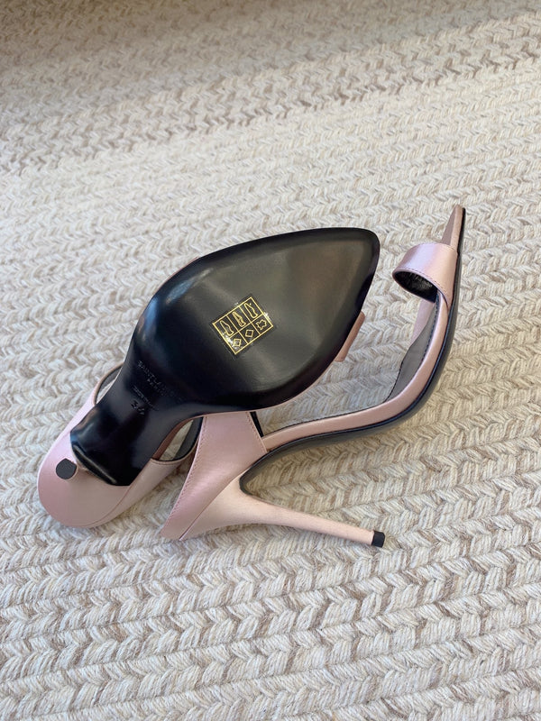 GAP CRYSTAL-BUCKLE SLIDE SANDALS IN LIGHT PINK SILK