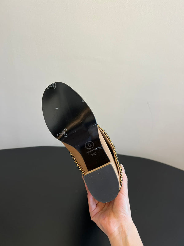 CC Hight Boots Dark Beige With Chain Suede And Cowhide 944969