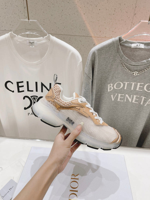 CD Vibe Sneaker White Beige Brown Polyester Mesh Fabric And Lambskin