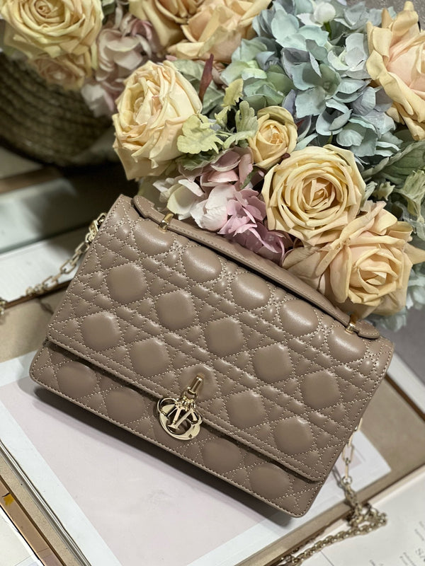 MY CD 24 TOP HANDLE BAG DARK BROWN LAMBSKIN