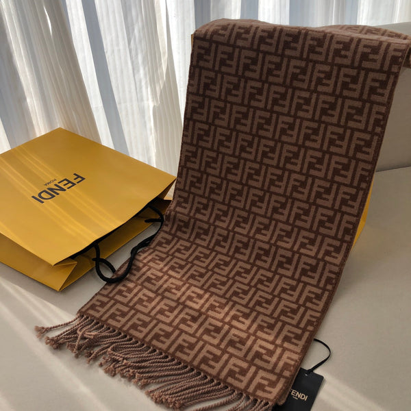 FF 180 CM SCRAF IN CHOCOLATE BROWN CASHMERE AND WOOL