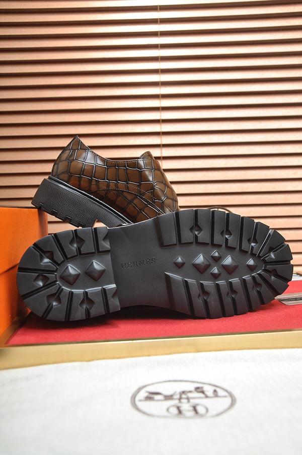 HM MONK STRAP CARAMEL WITH CROCODILE MOTIF CALFSKIN