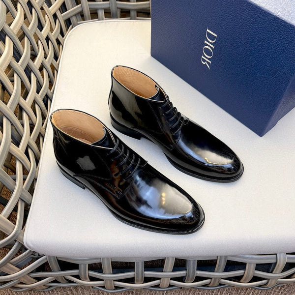 CD HOMME STIVALETTO ALLACCIATO IN PELLE DI VITELLO NERO LUCIDO