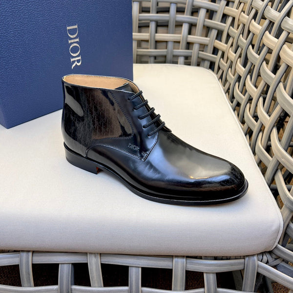 CD HOMME STIVALETTO ALLACCIATO IN PELLE DI VITELLO NERO LUCIDO