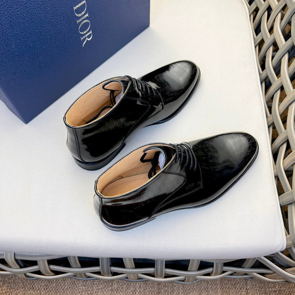 CD HOMME STIVALETTO ALLACCIATO IN PELLE DI VITELLO NERO LUCIDO