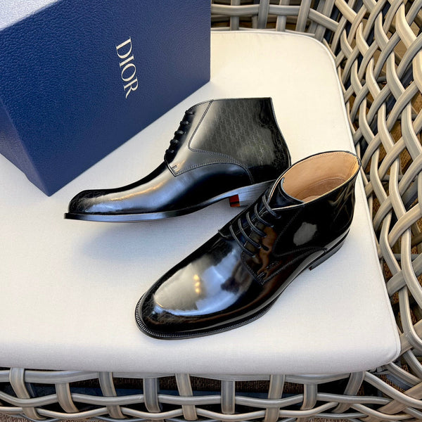 CD HOMME STIVALETTO ALLACCIATO IN PELLE DI VITELLO NERO LUCIDO