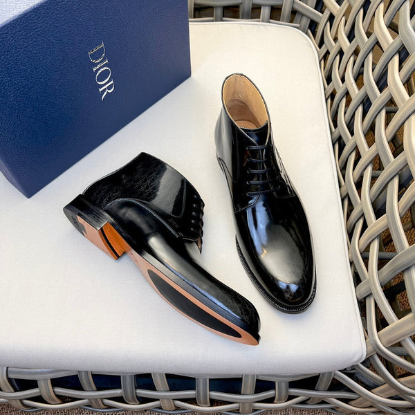 CD HOMME STIVALETTO ALLACCIATO IN PELLE DI VITELLO NERO LUCIDO