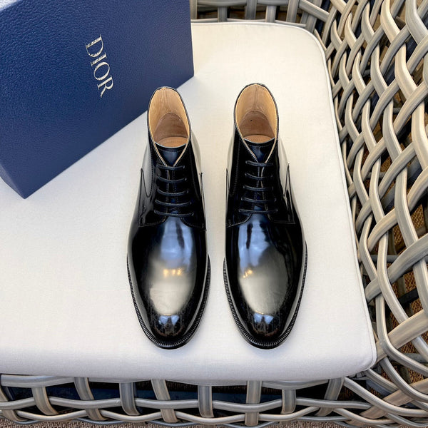 CD HOMME STIVALETTO ALLACCIATO IN PELLE DI VITELLO NERO LUCIDO