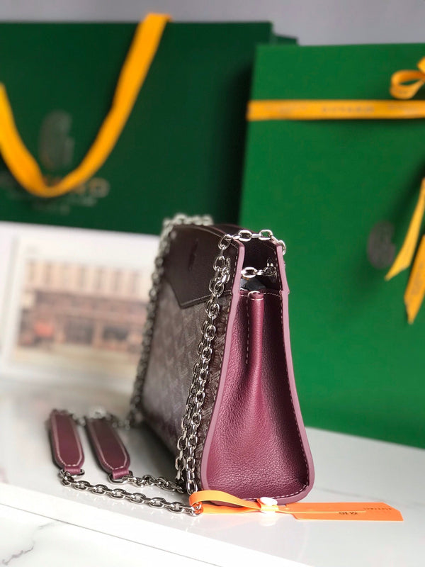 BORSA MINI STRUTTURATA ROUETTE 21 IN TELA GOYARDINE ROSSO VINO E PELLE DI VITELLO