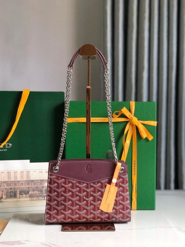 BORSA MINI STRUTTURATA ROUETTE 21 IN TELA GOYARDINE ROSSO VINO E PELLE DI VITELLO