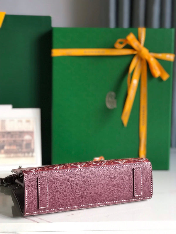 BORSA MINI STRUTTURATA ROUETTE 21 IN TELA GOYARDINE ROSSO VINO E PELLE DI VITELLO