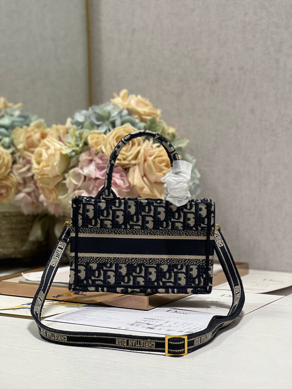 cd mini book tote 21.5 beige blue oblique embroidery calfskin