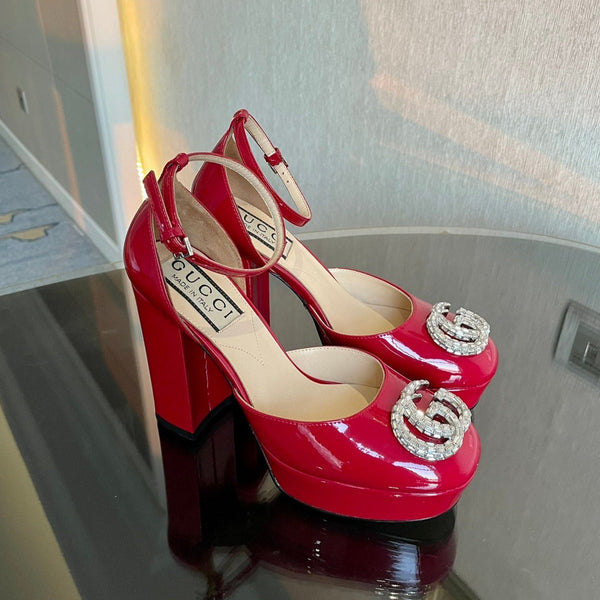 platform pump 12cm with double g red patent leather