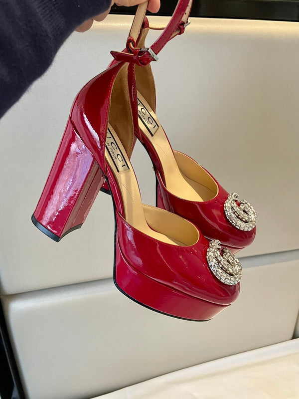 platform pump 12cm with double g red patent leather