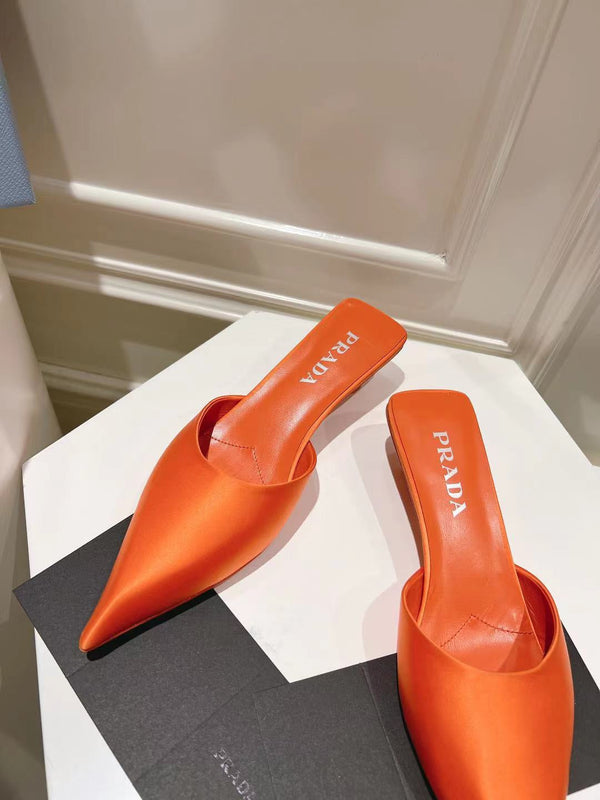 PRA POINTED-TOE MULES BRIGHT ORANGE SATIN