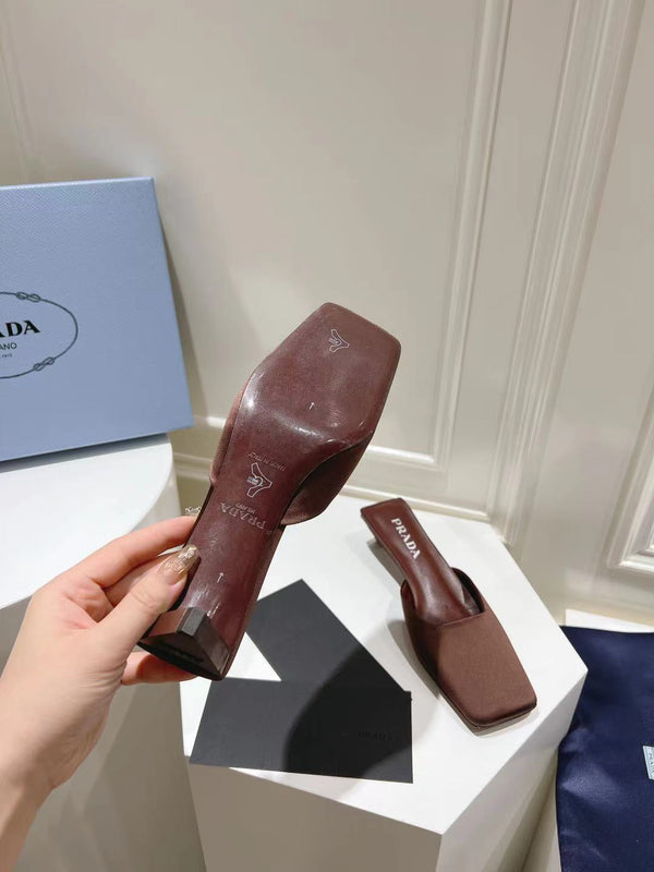 PRA SQUARE TOE MULES CHOCOLATE SATIN