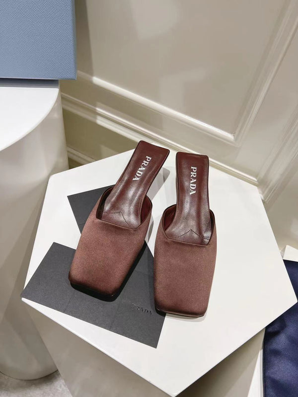 PRA SQUARE TOE MULES CHOCOLATE SATIN