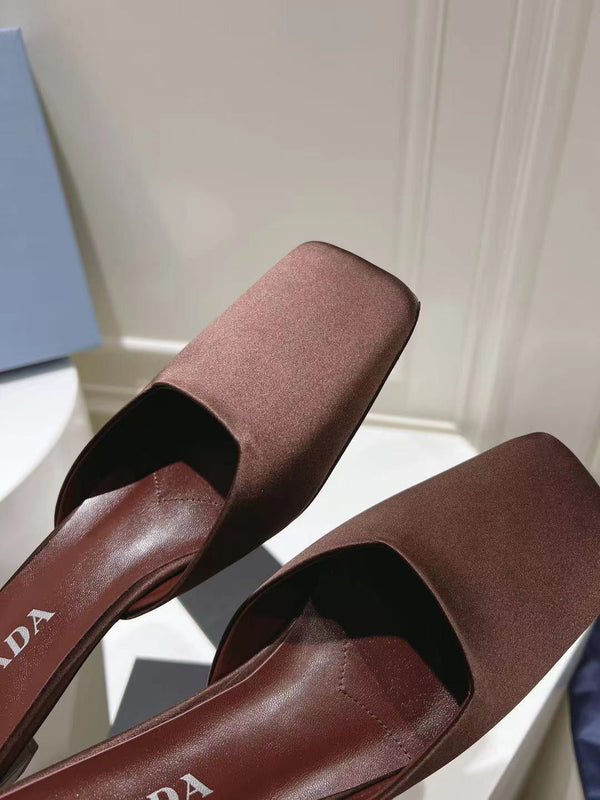 PRA SQUARE TOE MULES CHOCOLATE SATIN