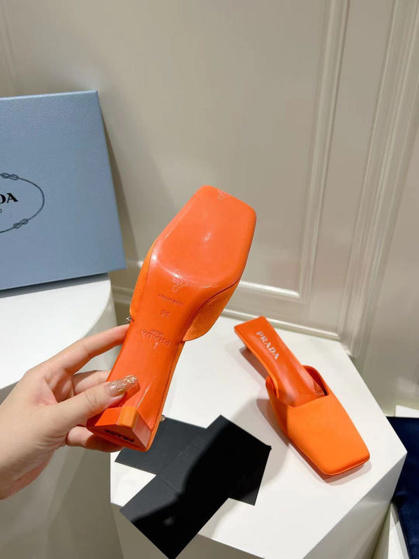 PRA SQUARE TOE MULES BRIGHT ORANGE SATIN