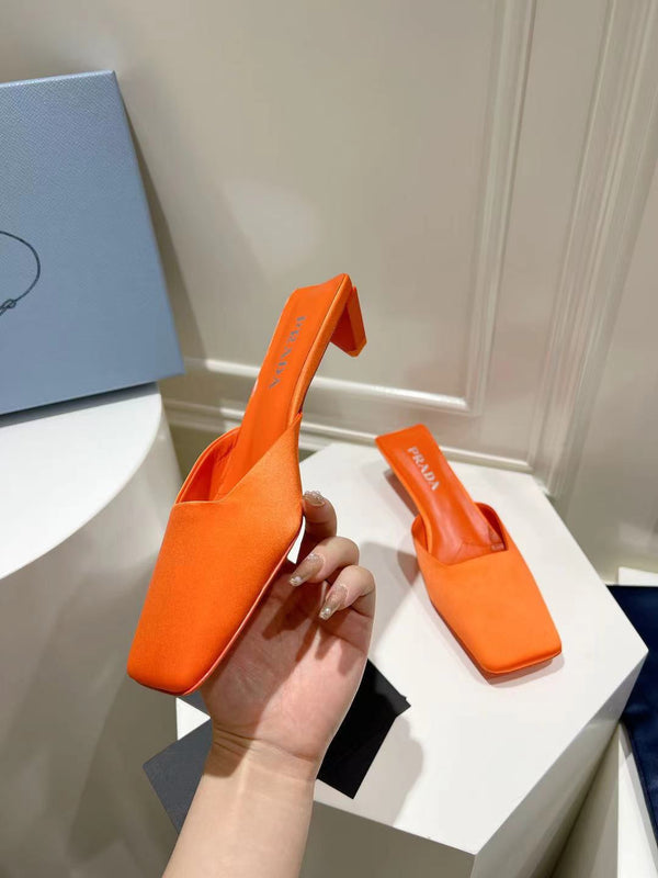 PRA SQUARE TOE MULES BRIGHT ORANGE SATIN