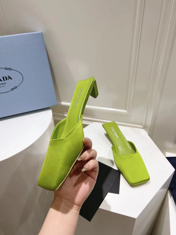 PRA SQUARE TOE MULES PEAR SATIN