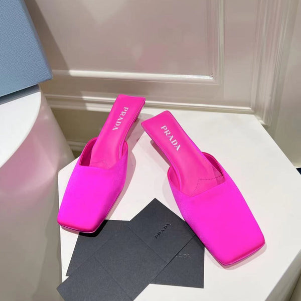 PRA SQUARE TOE MULES BRIGHT PINK SATIN