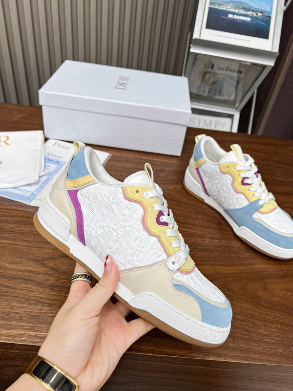 CD One Sneaker White Beige Mix Blue Yellow Oblique Perforated Suede And Calfskin