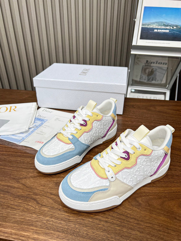 CD One Sneaker White Beige Mix Blue Yellow Oblique Perforated Suede And Calfskin