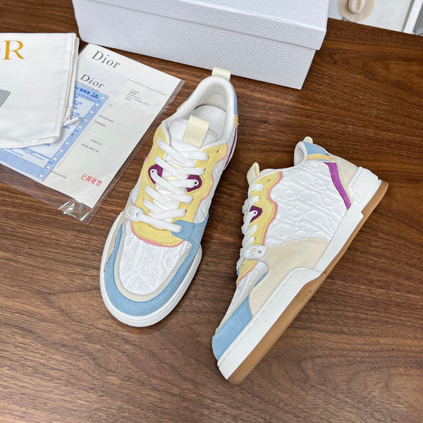 CD One Sneaker White Beige Mix Blue Yellow Oblique Perforated Suede And Calfskin