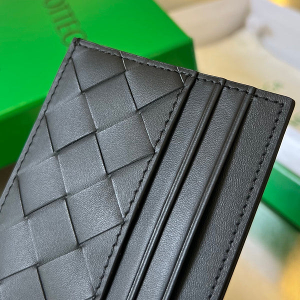 BV Credit Card Case Black Intrecciato Leather