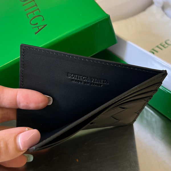 BV Credit Card Case Black Intrecciato Leather