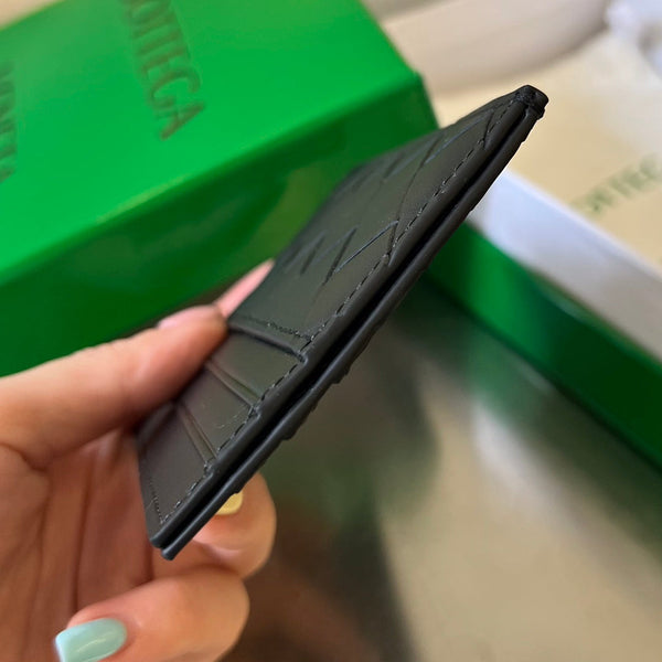 BV Credit Card Case Black Intrecciato Leather