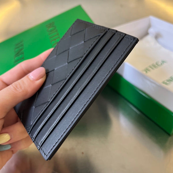 BV Credit Card Case Black Intrecciato Leather