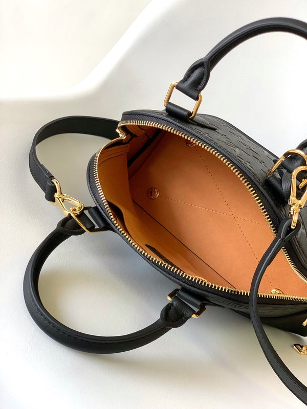 LV Néo Alma BB 44829 Black Monogram Shadow embossed calfskin