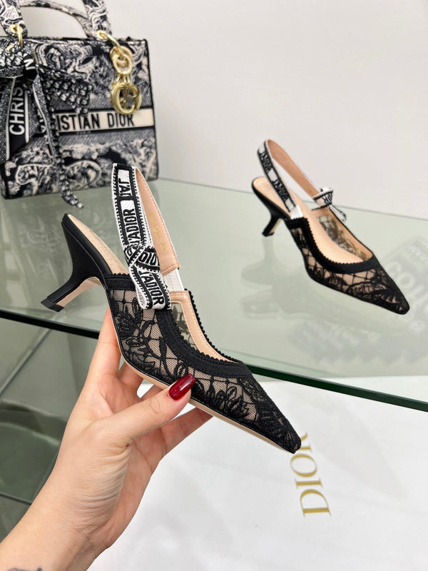 CD 25 Slingback Pump Black Transparent Mesh